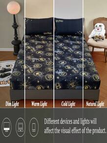 HARRY POTTER X SHEIN Allover Hogwarts Emblem Printed Fitted Sheet,Gifts