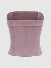 SHEIN Unity Faux Suede Bow Knot Decorated Strapless Top - Dusty Pink - View 2