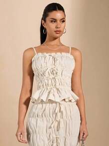 SHEIN BAE White Camisole Top With Scalloped Edges, Bow Decor, Short Length, Sweet, Sexy, Perfect For Daily Wear - White - View 3