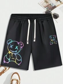 Men's Summer New Personalized Gradient Teddy Bear Pattern Printed Shorts