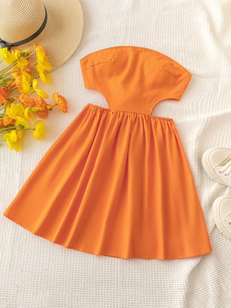 Soleia Hollow Out Strappy Backless Bandeau Dress - Orange - View 1