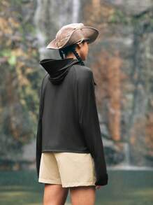 In My Nature Chaqueta Protectora Solar Con Capucha Y Estampado De Letras Para Mujer - Negro - Ver 7