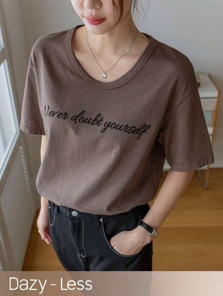 DAZY Lá thư In Ngắn tay Áo thun - màu xanh lá - Xem 1