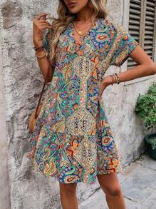 Breezaya 女士短袖v領植物印花度假款連衣裙 - 彩色 - 查看 6