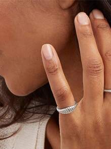 1pc Glamorous Stainless Steel 14K Gold Plated Women's Unique Ring, Gift For Her - Silver - View 2