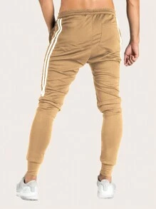 Manfinity Campus Court Loose Fit Men's Drawstring Waist Side Tape Jogger Sweatpants - Khaki - View 2