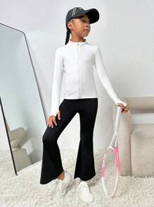 SHEIN Adolescent Fille Veste De Sport Zippé Trou De Pouce