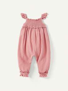 Cozy Pixies Baby Girl Solid Color Casual Jumpsuit With Ruffle Trim - Pink - View 2