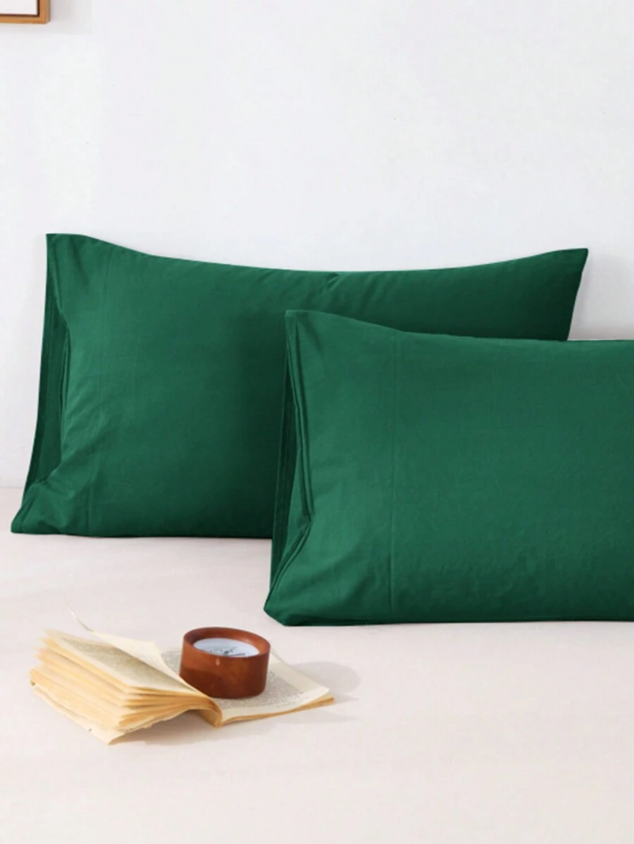 2pcs Dark Green,Solid Color Japanese Simple Solid Color,Boys And Girls,School Student,Dormitory Dress-Up, Super Soft, Breathable, Four Seasons, Not Easy To Pilling, Pillowcase, Excluding Pillow Core, Bedding, Household Items, TwinFullQueenKing. - Dark Green - View 1