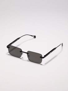 1 件男士无框旅行太阳镜，金属质感臂和心形图案配件，适合时尚眼镜（配有眼镜盒和眼镜带）复古太阳镜太阳镜沙滩配件太阳镜太阳镜遮阳镜适合夏季海滩度假、户外、旅行 - 黑色 - 查看 4
