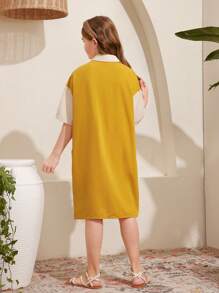 SHEIN Cô gái Tween Lỏng lẻo Khối màu Đứng cổ áo Chiều dài trung bình Váy sơ mi - Nhiều màu - Xem 2