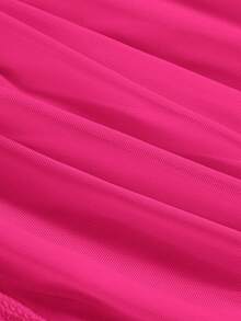 SHEIN EZwear 2 件装纯色褶皱针织露肩上衣 - 玫紅色 - 查看 9