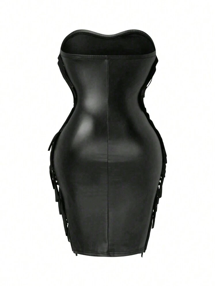 Plus Size, Bodycon, Strapless Dress With Tassel Decoration