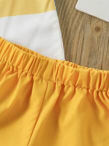SHEIN 年輕男孩夏季時尚短袖襯衫和短褲日常搭配服飾 - 黃色 - 查看 4