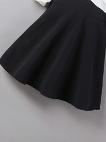 SHEIN Young Girl Cold Shoulder Puff Sleeve Dress With Bow, Black & White Party & Travel & Performance Hostess Dress,Holiday,Summer,Travel