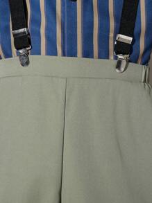 SHEIN Tween Boy Striped Bow Tie Shirt And Suspender Shorts Gentleman 2pcs Outfit