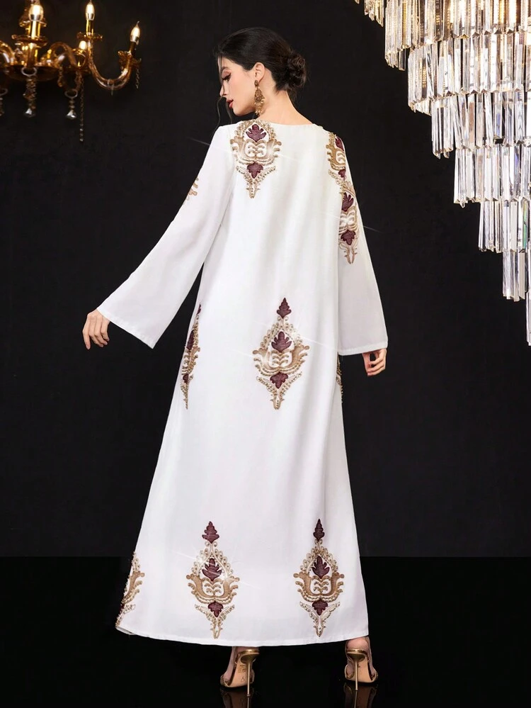 Ladies' Floral Print Bell Sleeve Arabian Dress Eid Dress