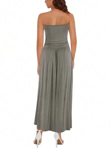 Women's Fashionable Strapless Open Shoulder Loose Dress, Summer - Grey - View 2