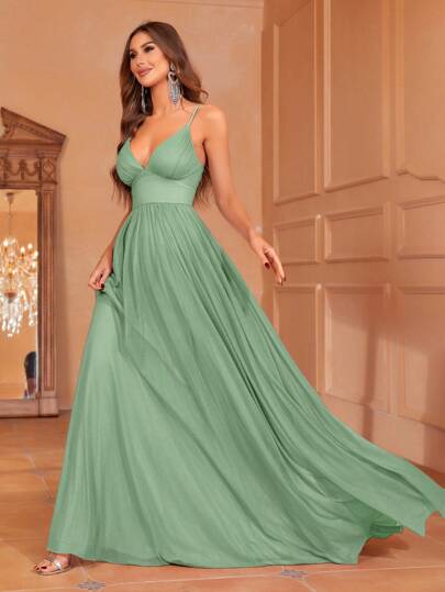 Faeriesty 纯色低胸无袖吊带连衣裙