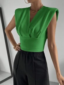 SHEIN Essnce Casual Women's Pleated Waist T-Shirt - Green - View 4