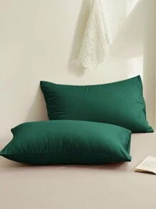 2pcs Dark Green,Solid Color Japanese Simple Solid Color,Boys And Girls,School Student,Dormitory Dress-Up, Super Soft, Breathable, Four Seasons, Not Easy To Pilling, Pillowcase, Excluding Pillow Core, Bedding, Household Items, TwinFullQueenKing. - Dark Green - View 2