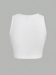 Slaydiva All-Match Versatile Sexy Low-Cut V-Neck White Ribbed Tank Top For Women, Great For Music Festivals/Rave Outfits - White - View 2