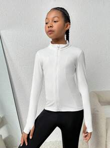 SHEIN Adolescent Fille Veste De Sport Zippé Trou De Pouce