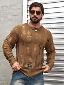 Manfinity Homme 男士時尚朋克風格破舊針織毛衣