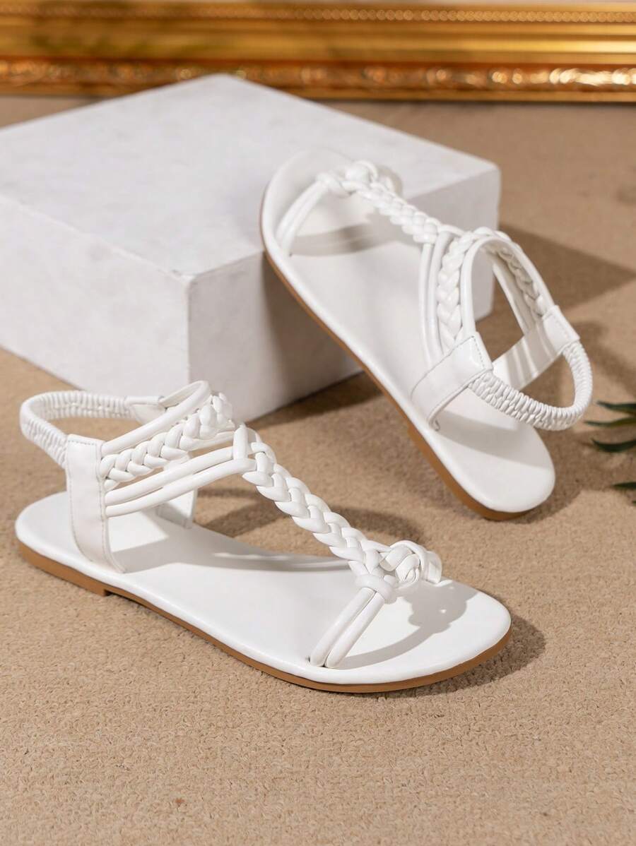HEVA Geflochtene Slide Sandalen Für Damen - Flache Sommersandalen Mit Zwei Riemen