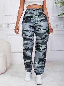 SHEIN Unity Cargo Pants With Camouflage Print And Multiple Pockets - Dusty Blue - View 7
