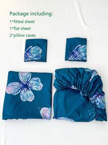 Bộ chăn ga gối 4 món 100% Polyester in hình bướm (2 vỏ gối + 1 ga trải giường phẳng + 1 ga trải giường vừa vặn), Bộ chăn ga gối Polyester hiện đại cho mọi mùa - Nhiều màu - Xem 4