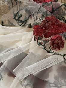 刺绣大花网纱双层半身裙，适合春夏季 - 米色 - 查看 8