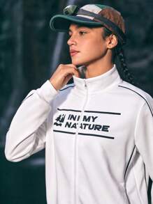 In My Nature 女款簡約單色拉鍊外套,戶外休閒款式 - 黑色 - 查看 4