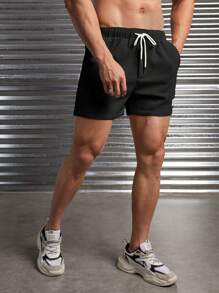 SWAVVY Men's Plaid Waffle Shorts With Letter Printing