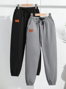 SHEIN 2入組十幾歲男孩鬆身休閒格紋束口口袋褲 - 彩色 - 查看 1