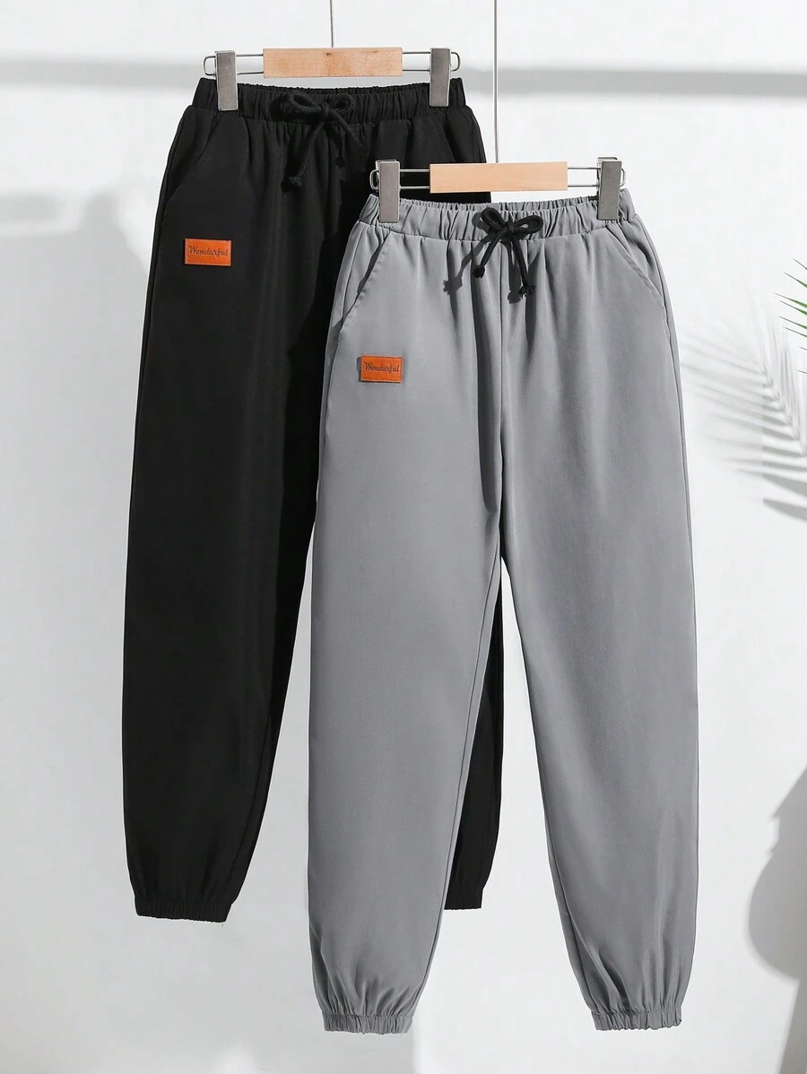 SHEIN 2入組十幾歲男孩鬆身休閒格紋束口口袋褲 - 彩色 - 查看 1