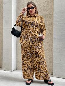 SHEIN Essnce 女士大码夏季度假户外防晒衬衫和裤子两件套 - 彩色 - 查看 5