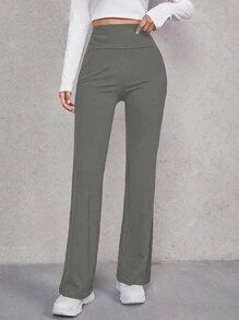 SHEIN EZwear Solid Wideband Waist Flare Leg Pants