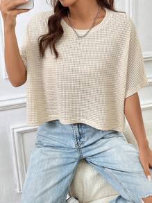 SHEIN EZwear Camiseta De Punto Suelta Para Mujer En Color Albaricoque