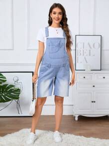 SHEIN Maternity Denim Overalls And Jumpsuits - Medium Wash - View 3