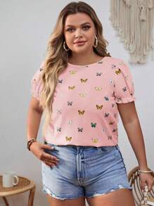 SHEIN VCAY Blusa bohemia de espalda abierta con mariposa para mujer de talla grande, para el verano - Rosa - Ver 3