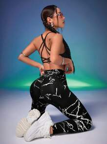 Easithlete 高腰运动紧身裤，专为提臀塑身而设计，瑜伽女裤 - 銀色 - 查看 5