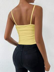 Chiquease Pleated Deep V-Neck Camisole Tank Top, Summer - Yellow - View 2