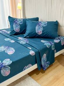 Bộ chăn ga gối 4 món 100% Polyester in hình bướm (2 vỏ gối + 1 ga trải giường phẳng + 1 ga trải giường vừa vặn), Bộ chăn ga gối Polyester hiện đại cho mọi mùa - Nhiều màu - Xem 1