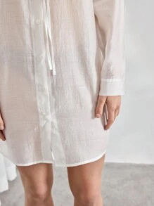 Blusa De Dormir Reversible Para Mujeres Con Malla Transparente - Blanco - Ver 8