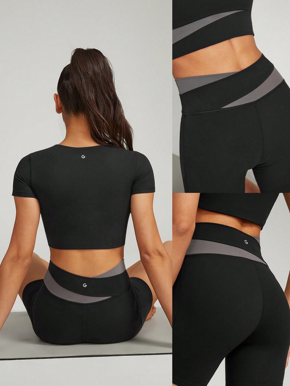 6" FeatherFit™-Sculpt Two-Tone Crossover Biker Shorts Medium Impact Workout Daily Gym Summer