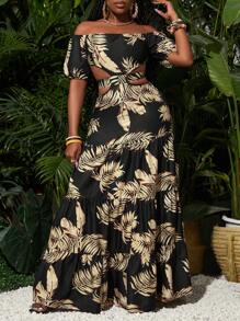 Slaydiva Rochie de damă, sexy, elegantă, ocazională, cu mânecă scurtă, cu umăr, decupată, cu imprimeu tropical, pentru întâlniri de vacanță și festival de muzică - Multicolor - Vizualizare 8