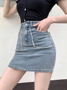 DAZY Women's Denim Washed A-Line Skirt, Suitable For Summer - Blue - View 6