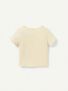 Cozy Pixies 3pcs Baby Girl's Floral Print Round Neck Ruffle Hem Short Sleeve Top Set - Apricot - View 8