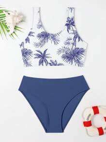Conjunto de bikini sin aros con estampado de árbol de coco para chica adolescente, para playa de verano